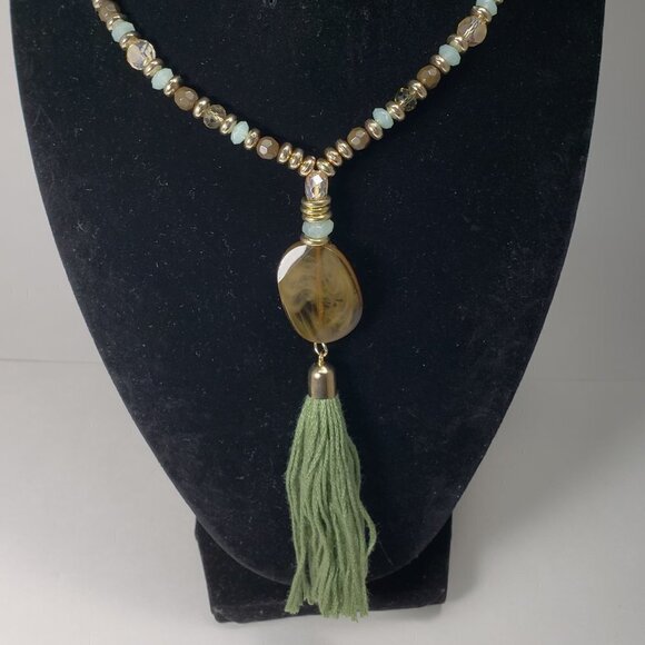 AVENUE Gold-tone Colorful Beads Tassel Necklace with Matching Earrings - 50+3.5" - Picture 1 of 11